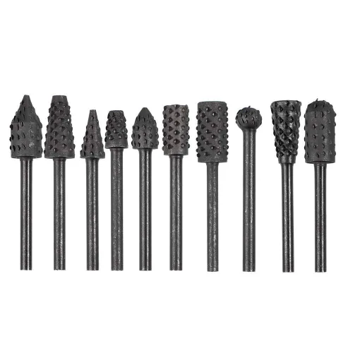Juego de 10 raspadoras rotativas de vástago de 1/8 pulgadas (0.118 in), acero al carbono, para tallar madera, brocas para herramientas rotativas