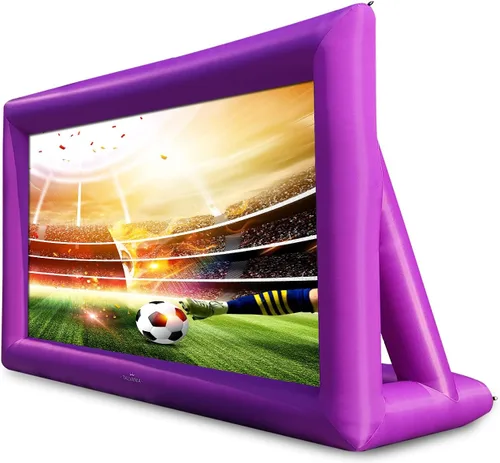 Miniatura 10 de Pantalla de proyector inflable de 30 pies para ver películas de TV en exteriores e interiores, pantalla enorme, soplador, amarres, estacas, bolsas