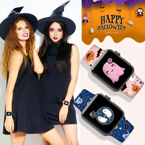 Miniatura 4 de Correa de reloj de Navidad para Halloween compatible con Apple Watch Band de 1.496 in, 1.575 in, 1.614 in, 1.654 in, 1.732 in, 1.772 in, iWatch