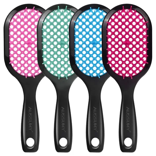 Miniatura 15 de Paquete de 4 cepillos de cabello desenredante ventilados – Cepillo desenredante con cerdas suaves para sin esfuerzo – Ideal para cabello húmedo seco
