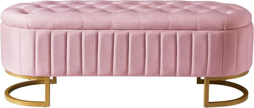 Miniatura 6 de Polibi Elegante otomana tapizada de terciopelo con botones, banco de almacenamiento con patas de metal para dormitorio, sala de estar, entrada