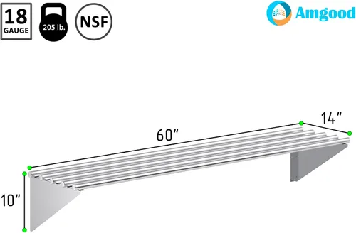 Miniatura 3 de AmGood Estante tubular de pared de acero inoxidable NSF de 14 pulgadas x 60 pulgadas Estantería de metal resistente para electrodomésticos