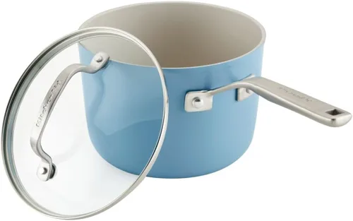 Miniatura 10 de KitchenAid Juego de ollas y sartenes antiadherentes de cerámica anodizada dura, 9 piezas, terciopelo azul Azul terciopelo