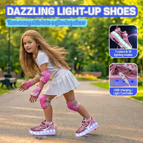 Miniatura 8 de Zapatos para niños con ruedas - 4 en 1 Zapatos con ruedas iluminados con luces LED recargables por USB para regalos de Navidad y escuela
