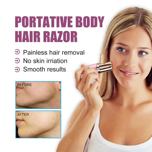 Removedor de vello facial para mujeres, maquinilla de afeitar facial eléctrica color blanco/oro rosa para mujeres para eliminación instantánea y