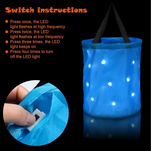 Miniatura 3 de Shappy 2 bolsas de dulces de Halloween con luz LED, para dulce o truco, cubo de dulces de Halloween, multiusos, reutilizable, para suministros
