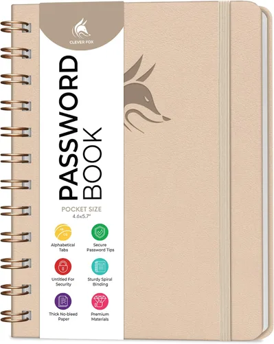 Miniatura 13 de Clever Fox Libro de Contraseñas en Espiral – Organizador de Direcciones de Internet y Contraseñas con Pestañas Alfabéticas Laminadas – Diario Negro
