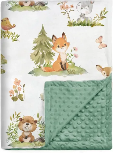 BORITAR Manta de bebé para niños y niñas, súper suave de doble capa de minky con respaldo punteado, encantadora manta con diseño de animales del
