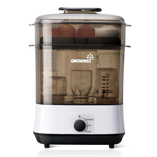 Miniatura 8 de Grownsy Esterilizador y secador de biberones ajustable 4 en 1 de gran capacidad, capacidad para 8 biberones, esterilizador eléctrico de vapor