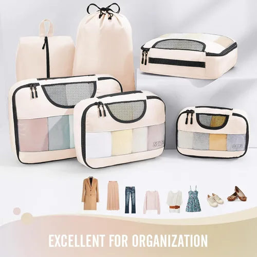 Miniatura 2 de Veken - Juego de 6 cubos de embalaje para maletas, bolsas organizadoras de viaje para equipaje de mano, juego de bolsas organizadoras de maleta