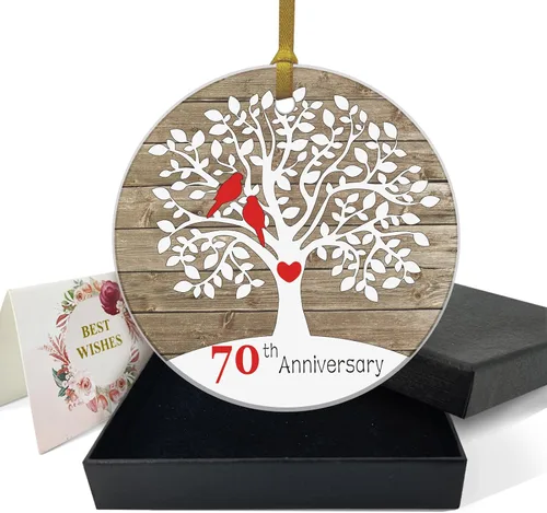 REWIDPARTY Adorno de 70 aniversario de boda, regalo de árbol de 70 aniversario, recuerdo de aniversario de matrimonio para parejas, adorno de
