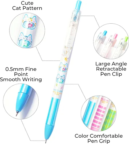 Miniatura 2 de M&G Bolígrafos de gel, bolígrafos retráctiles de tinta de gel de 0.020 in, punta fina, bonitos bolígrafos de gel con patrón de gato