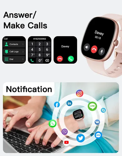 Miniatura 3 de Fitness Trackers for Men Women with Bluetooth Call 24/7 Heart Rate & Blood Oxygen Monitor Sleep Tracker, Steps/Calories Counter Rosa