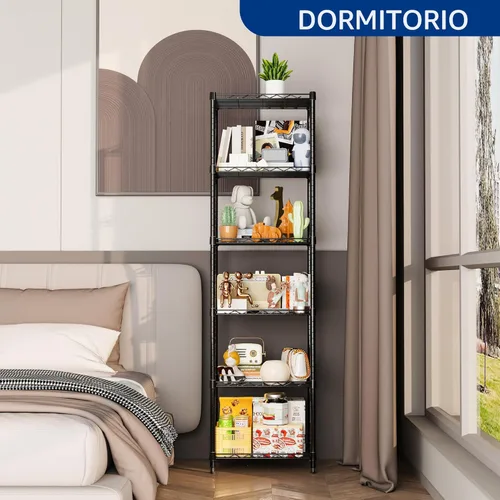 Miniatura 4 de REGILLER Estantería de alambre de acero de 6 niveles, unidad de almacenamiento con estantes ajustables para lavandería, baño, cocina, despensa, Negro