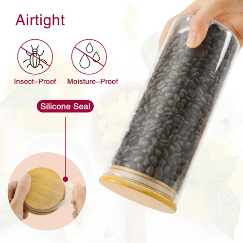 Miniatura 4 de BGraceyy 8 tarros de vidrio de 32 onzas con tapas de bambú, tarros apilables transparentes para almacenamiento de alimentos, recipientes herméticos