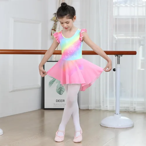 Miniatura 6 de LUOUSE Elegante leotardo de ballet para niñas con falda, mangas con volantes y volantes, perfecto para baile y gimnasia