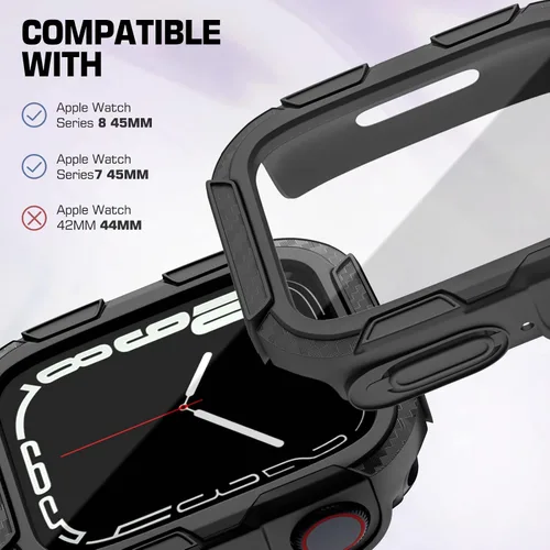 Miniatura 2 de EDIMENS Paquete de 2 fundas resistentes compatibles con Apple Watch de 1.772 pulgadas Series 9/8/7 con protector de pantalla de vidrio templado