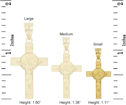 Miniatura 3 de Colgante de cruz de crucifijo de San Benito en oro amarillo macizo de 10 k (1,10"), Oro amarillo