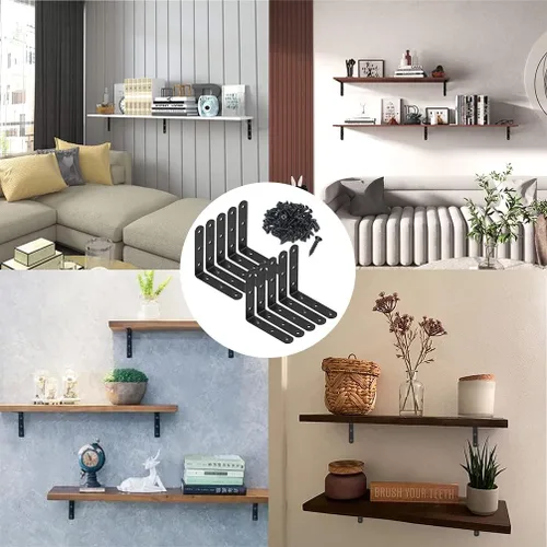 Miniatura 6 de 10 Abrazaderas de Esquina en L Negras de 4 Pulgadas de Acero Inoxidable Resistente, Soporte de Estante para Madera, Estantes, Soporte para Colgar