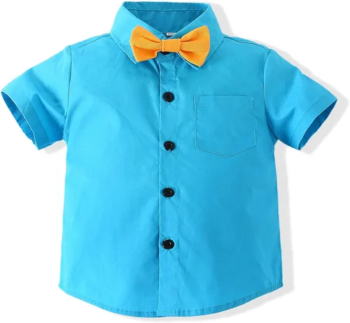 Miniatura 2 de Kimocat Conjunto de traje casual de verano para bebé y niño manga corta pajarita tirantes y pantalones cortos