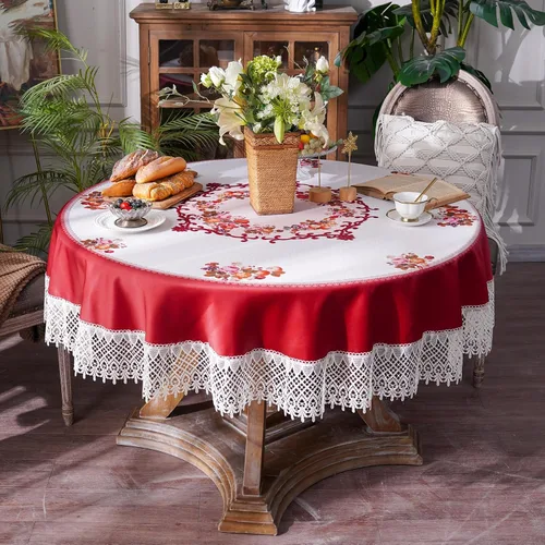 Miniatura 2 de ARTABLE Mantel redondo de encaje rústico macramé bordado manteles de mesa para cosecha, decoración de aparador, granja, cocina y hogar