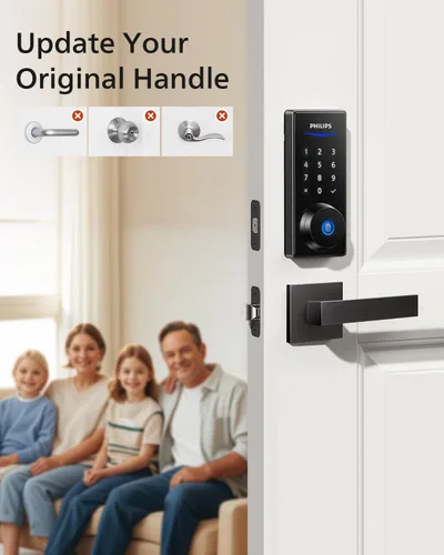 Miniatura 16 de Philips Juego de cerradura de puerta delantera, cerradura electrónica de huellas dactilares con 2 manijas de palanca, cerradura de puerta de entrada
