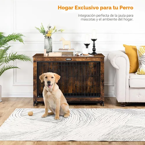 Miniatura 2 de HOOBRO Mueble de jaula para perros, perrera grande de 38.6 pulgadas para interiores, jaula de madera con bandeja extraíble, mesa auxiliar de casa