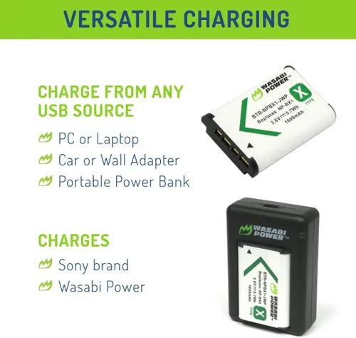 Miniatura 6 de Wasabi Power Batería NP-BX1 (paquete de 2) y cargador USB dual para Sony NP-BX1/M8, ZV-1, ZV-1 II, Cyber-Shot DSC-HX95, HX99, HX350, RX1, RX1R II