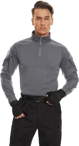 Miniatura 32 de TACVASEN Camisa táctica de manga larga para hombre, con cremallera de 1/4, con bolsillos, para paintball, militar, Airsoft, transpirable