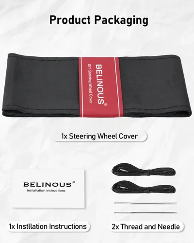 Miniatura 5 de BELINOUS Envoltura de cuero para volante de gamuza (talla L3, negro)