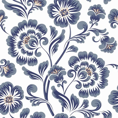 VEELIKE Papel tapiz autoadhesivo con diseño floral vintage gris y azul de 17.7 x 354 pulgadas, papel de contacto autoadhesivo extraíble para