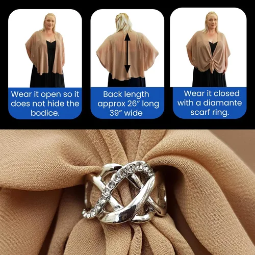 Miniatura 3 de Conjunto de chal de noche para mujer y anillo de bufanda plateada, capa de gasa transparente