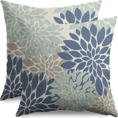 Miniatura 68 de Fundas de Almohada Azul Aguamarina 16X16 Pulgadas Juego de 2, Flores de Dalia Primavera Verano Floral Crema Fundas de Almohada Decorativas