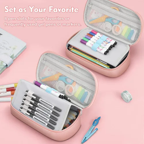 Miniatura 4 de FINPAC Estuche para lápices, caja de lápices de gran capacidad, soporte para rotuladores folio y bolsa para bolígrafos, organizador de artículos