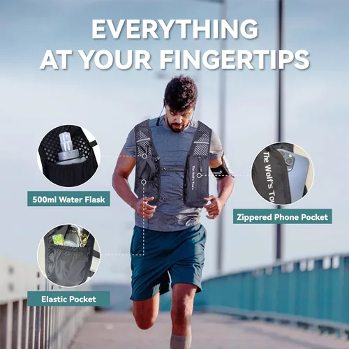 Miniatura 2 de XBT Mochila de hidratación con bolsa de agua de 2 litros, chaleco ligero para correr para hombres y mujeres, ajustable, transpirable, mochila