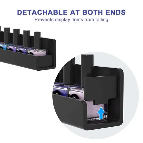 Miniatura 4 de FEMELI Estante de pared para esmalte de uñas: 6 estantes de 15 pulgadas, organizador de esmalte de uñas acrílico para 66-90 botellas, estantes Negro