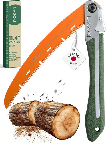 Miniatura 12 de LAGOM Sierra plegable de campamento para cortar ramas, hoja recta de 8.2" Acero SK5, mango ergonómico, uso con una mano, bloqueo seguro