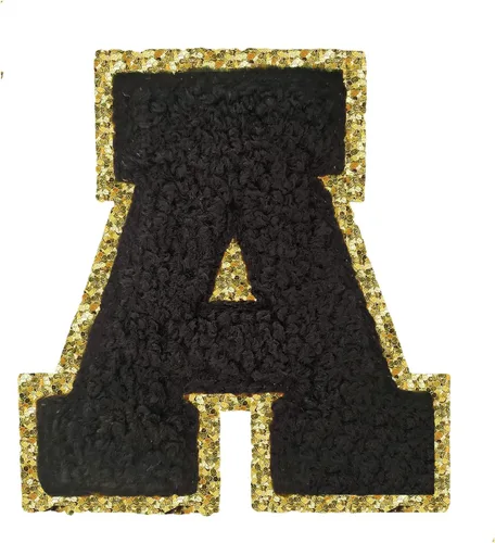 Miniatura 110 de Parches de letras termo-adhesivas de felpilla para chaquetas, parches de letras universitarias con brillantina para planchar en la letra azul A