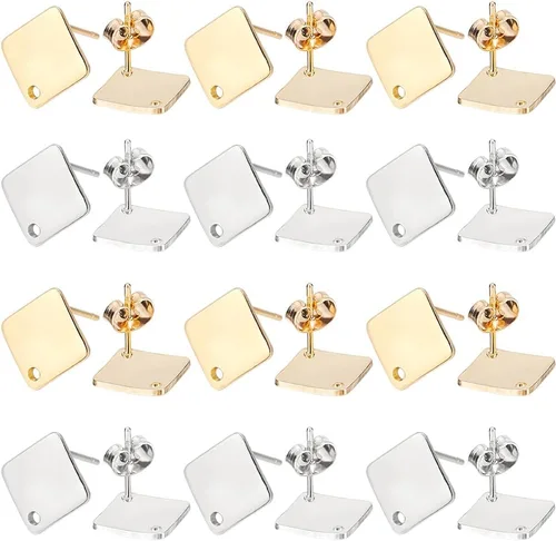 Miniatura 8 de SUNNYCLUE 1 caja, 80 unidades, 20 pares de aretes redondos planos de acero inoxidable con bucle, aretes plateados y dorados, hallazgos en blanco