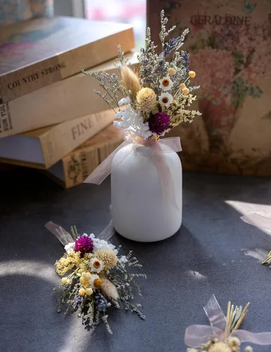Miniatura 8 de Juego de 6 mini ramos de flores secas, mini ramo rosa, decoración de platos de fiesta, caja de propuesta de dama de honor y niña de las flores