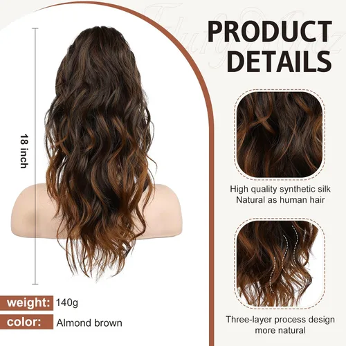 Miniatura 2 de FLUFYMOOZ Extensión de cola de caballo, extensión de cola de caballo con clip de garra de 18 pulgadas, extensiones de cabello ondulado y rizado