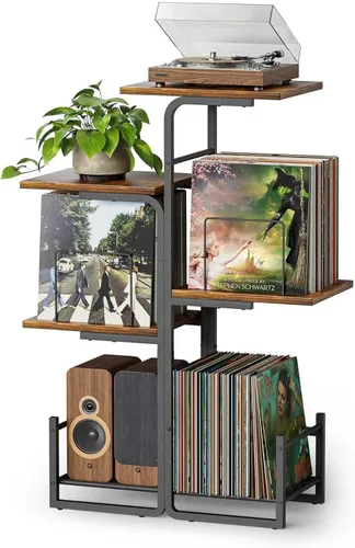 Bikoney - Soporte para tocadiscos inspirado en jardineras con gran almacenamiento de vinilo, mesa de tocadiscos vintage con estante para LP,