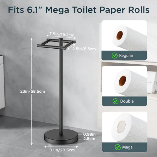 Miniatura 41 de FORIOUS Soporte de pared para papel higiénico, soporte de rollo de papel higiénico de doble poste giratorio de acero inoxidable para baño, Blanco