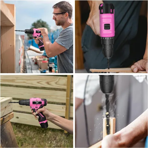 Miniatura 8 de JENABOM Juego de herramientas rosadas - Kit de taladro inalámbrico de 12 V, juego de herramientas para el hogar de 151 piezas con taladro eléctrico
