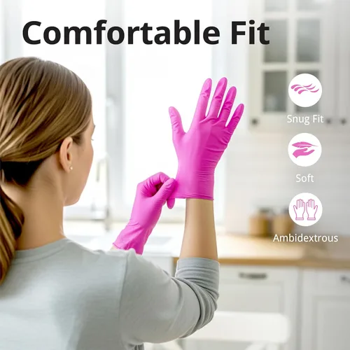Miniatura 2 de SwiftGrip Guantes de nitrilo sin polvo, 3 mil, guantes de nitrilo desechables, sin látex, sin polvo, rosa/fucsia
