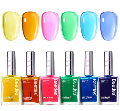 Miniatura 26 de Beetles - Juego de esmaltes de uñas pastel, 6 colores, rosa, azul, amarillo, nude, rosa, morado, juego de esmalte de uñas de secado rápido, secado