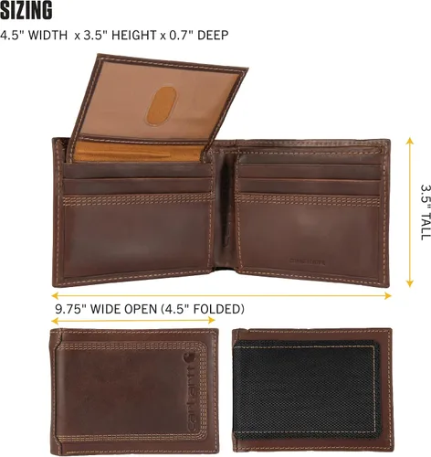 Miniatura 4 de Carhartt Carteras, billetera y portapasaporte para hombre, duradera billetera plegable, disponible en cuero y lona