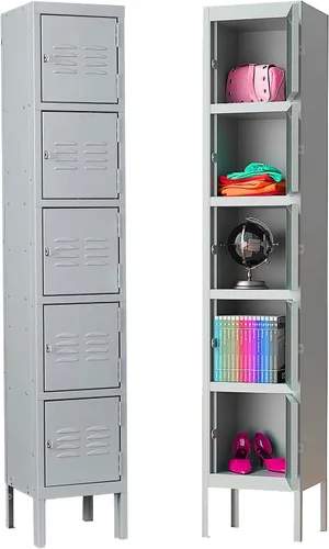 MIIIKO Armario de metal para empleados, armario de almacenamiento de 5 niveles, armarios de acero con 5 puertas con cerradura, para escuela, hogar,
