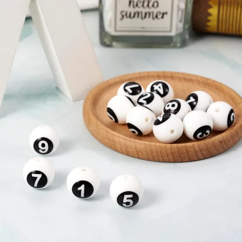 Miniatura 6 de Craftdady 20 cuentas de números de silicona de 0.531 in, números blancos y negros, 0-9, cuentas focales redondas para bolígrafos, manualidades
