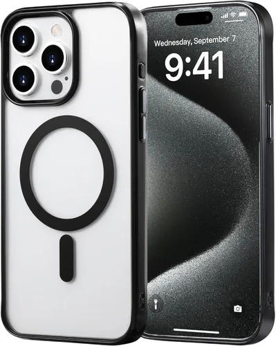 Miniatura 57 de Tigowos - Funda magnética para iPhone 15, resistente a las caídas, sensación de piel mate, a prueba de golpes, delgada, negro mate